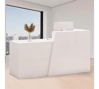 Bureau de réception moderne en bois blanc avec comptoir avant SK pour vente au détail, bureau et hôtel - Design élégant d'angle à gauche, 80 x 42 x 100 cm, fonctionnel et élégant