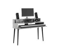 vidaXL Bureau de Studio Gris béton 152 x 42,5 x 36 cm, Bureau Moderne, Espace Musique Pratique, Meuble Clavier en Bois, Setup Minimaliste pour la Chambre