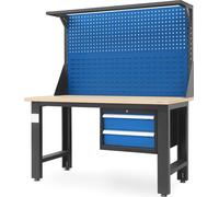 Bureau de travail avec paroi perforée Bureau de travail Bureau de travail avec 2 tiroirs Métal, 150 cm x 170 cm x 75 cm, Couleur : Bleu anthracite