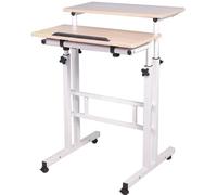 Bureau debout - Bureau d'ordinateur réglable en hauteur - Plateau inclinable - En forme de U - Mobile grâce à ses roulettes - Structure métallique avec plateau en bois - Érable blanc