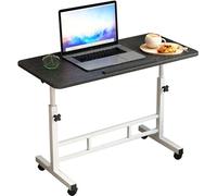 Bureau debout mobile - Table d'appoint pour ordinateur portable - Réglable en hauteur - Plateau inclinable - Avec roulettes - 60 x 40 cm - Noir