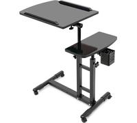 Bureau debout mobile - Table pour ordinateur portable - Réglable en hauteur - Plateau inclinable - Avec roulettes - Table d'appoint/de chevet - Structure métallique - Noir