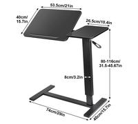 Bureau debout Mobiler - Table roulante pour ordinateur portable - Réglable en hauteur de 80 à 116 cm - Système à ressort à gaz - Poste de travail assis-debout - Sur roulettes - Noir