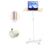 Bureau debout réglable en hauteur - Roulettes verrouillables - Support pour ordinateur portable et projecteur - Capacité de charge jusqu'à 6,8 kg - Blanc