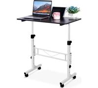 Bureau debout réglable en hauteur - Table pour ordinateur portable - Avec roulettes - Pliable - Plateau rectangulaire en bois - Structure métallique - Gris clair
