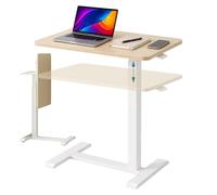 Bureau Debout Relaxdays, Hauteur réglable 66-100,5 cm, roulettes Invisibles, Plateau Rabattable en C, Blanc/Naturel