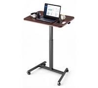 Bureau debout, support mobile réglable en hauteur, avec 4 roulettes, poste de travail mobile pour ordinateur de petite taille (650 x 480 mm), avec crochet, capacité de charge de 15 kg, idéal pour le b