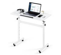 Bureau debout, support mobile réglable en hauteur, plateau inclinable à 360°, poste de travail mobile pour ordinateur de petite taille (810 x 410 mm), avec crochet, roulettes verrouillables, capacité 