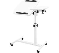 Bureau debout - Table pour ordinateur portable réglable en hauteur - Roulettes verrouillables - Structure métallique - Rectangulaire 40 × 60 × 95 cm - Blanc ivoire