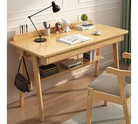 Bureau d'écriture moderne du milieu du siècle en bois massif pour bureau à domicile, rangement à 2 tiroirs, étagère élégante et crochets, design compact (100,1 x 60 x 74,9 cm)
