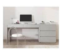 Bureau d'écriture moderne en bois massif gris avec rangement, table d'étude étudiant pour bureau à domicile, 160 x 50 x 75 cm / 62x19x29in - Station de travail élégante et fonctionnelle