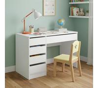 Bureau d'enfant blanc Nore avec 5 tiroirs - Bureau pour adolescents 110x53 cm - Bureau pour enfants à partir de 6 ans - Bureau pour enfants avec tiroirs, réversible pour s'adapter à différentes config