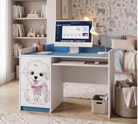 Bureau d'enfant bleu avec tiroir et compartiment de rangement, bureau pour élèves, bureau pour les devoirs, idéal pour les garçons, bureau d'ordinateur avec motif décoratif