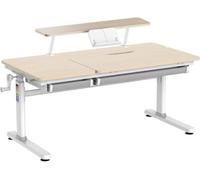 Bureau d'enfant HOKO, réglable en hauteur, dimensions 120x60 cm, avec une extension de 90x20 cm et un porte-livres, plateau inclinable, 2 tiroirs, aspect bois, modèles CELIN et ALVO
