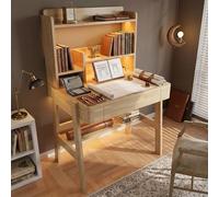 Bureau d'enfant réglable en hauteur, en bois massif, avec éclairage LED et port USB. Table pour enfants et bureau informatique pour étudiants, évolutif. Dimensions : 80 x 60 x (117-127) cm. Finition :
