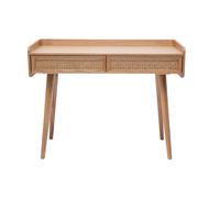 Bureau design avec rangements 2 tiroirs bois clair et cannage rotin L105 cm ELSY