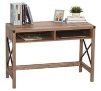 Bureau design industriel grand plateau 2 niches métal noir panneaux particules imitation bois veinage marron Marron G