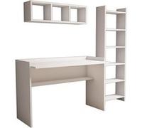 Bureau d'étude avec bibliothèque et étagère murale en bois "Hera" - 118 x 58 x 80 cm - Blanc 1