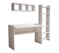 Bureau d'étude avec bibliothèque et étagère murale en bois "Hera" - 118 x 58 x 80 cm - Blanc