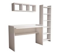 Bureau d'étude avec bibliothèque et étagère murale en bois "Hera" - 118 x 58 x 80 cm - Blanc