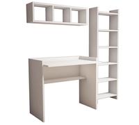Bureau d'étude avec bibliothèque et étagère murale en bois ""Matilda"" - 90 x 58 x 80 cm - Blanc