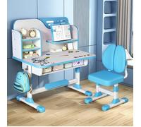 Bureau d'étude pour enfants avec chaises, Bureau et bibliothèque pour enfants,table de devoirs d'étudiant,Réglable en hauteur, Bleu