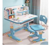 Bureau d'étude pour enfants avec chaises, bureau et bibliothèque pour enfants,table de devoirs d'étudiant,Réglable en hauteur,BLEU