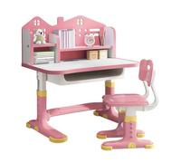 Bureau d'étude pour enfants avec chaises, bureau et bibliothèque pour enfants,table de devoirs d'étudiant,Réglable en hauteur,rose