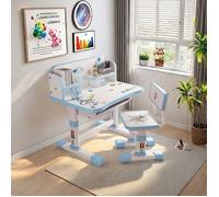 Bureau d'étude pour enfants avec chaises, bureau et bibliothèque pour enfants,table de devoirs d'étudiant,Réglable en hauteur,bleu