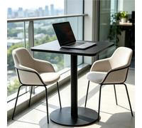 Bureau d'extérieur, table de salle à manger, table basse, table de bar | Table de bistro et pub en métal noir, table carrée facile à assembler pour petit espace avec base robuste(48x48x72cm)