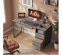 Bureau d'ordinateur, 120×50cm, bureau avec rangement, plateau clavier, compartiment ouvert et 2 tiroirs, gris