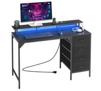 Bureau d'Ordinateur 120 cm-VEVOR-avec Eclairage LED Intelligent-avec 4 Grands Tiroirs et Support d'Ecran-Noir