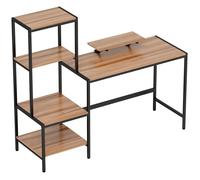 Bureau d'ordinateur 150 cm avec support écran et unité centrale, étagère imprimante, 4 niveaux, design moderne, bois marron
