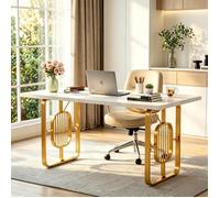 Bureau d'ordinateur, 160 cm Table de Bureau Informatique, Table d'Étude Moderne PC Table de Travail pour Bureau à Domicile, Blanc