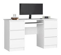Bureau d'ordinateur AKORD A11 Blanc 135 cm 6 tiroirs façade Blanche 135x50x77 cm