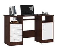 Bureau d'ordinateur AKORD ANA Wengé 124 cm 1 porte 3 tiroirs façade Blanche 5 étagères 124x52x74 cm