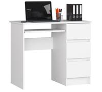 Bureau d'ordinateur AKORD droit A6 Blanc 90 cm 3 tiroirs façade Blanche 1 étagère 90x50x77 cm