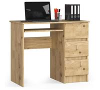 Bureau d'ordinateur AKORD droit A6 Chêne Artisan 90 cm 3 tiroirs façade Chêne Artisan 1 étagère 90x50x77 cm