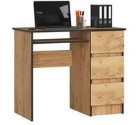 Bureau d'ordinateur AKORD droit A6 Chêne Craft 90 cm 3 tiroirs façade Chêne Craft 1 étagère 90x50x77 cm