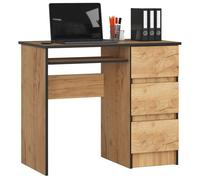 Bureau d'ordinateur AKORD droit A6 Chêne Craft 90 cm 3 tiroirs façade Chêne Craft 1 étagère 90x50x77 cm