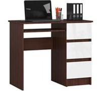 Bureau d'ordinateur AKORD droit A6 Wengé 90 cm 3 tiroirs façade Blanche 1 étagère 90x50x77 cm Wengé / Blanc G