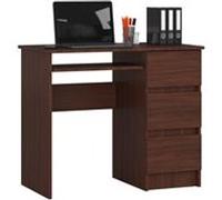 Bureau d'ordinateur AKORD droit A6 Wengé 90 cm 3 tiroirs façade Wengé 1 étagère 90x50x77 cm Wengé G