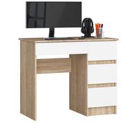 Bureau d'ordinateur AKORD droit A7 Chêne Sonoma 90 cm 4 tiroirs façade Blanche 90x50x77 cm