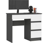 Bureau d'ordinateur AKORD droit A7 Grafit Szary 90 cm 4 tiroirs façade Blanche 90x50x77 cm Gris Graphite / Blanc