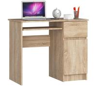 AKORD Bureau Informatique d'ordinateur Piksel | Tablette Clavier | Droit | Desk | 1 Tiroir et 1 Compartiment avec Porte | Table d’étude | L90 x H77 x P50 cm | Chêne de Sonoma