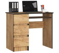 Bureau d'ordinateur AKORD gauche A6 Chêne Craft 90 cm 3 tiroirs façade Chêne Craft 1 étagère 90x50x77 cm