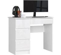 Bureau d'ordinateur AKORD gauche A7 Blanc 90 cm 4 tiroirs façade Blanche Brillante 90x50x77 cm Blanc / Blanc Brillant G
