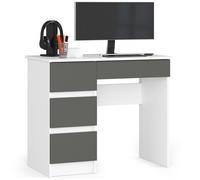 Bureau d'ordinateur AKORD gauche A7 Blanc 90 cm 4 tiroirs façade Gris Graphite 90x50x77 cm