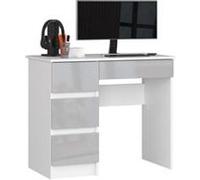 Bureau d'ordinateur AKORD gauche A7 Blanc 90 cm 4 tiroirs façade Métallique Brillant 90x50x77 cm Blanc / Métallique Brillant G
