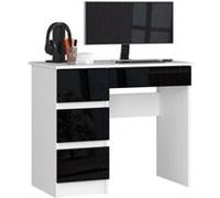 Bureau d'ordinateur AKORD gauche A7 Blanc 90 cm 4 tiroirs façade Noir Brillant 90x50x77 cm Blanc / Noir Brillant G